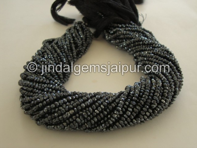 Black Spinel Coated Faceted Roundelle Shape Beads